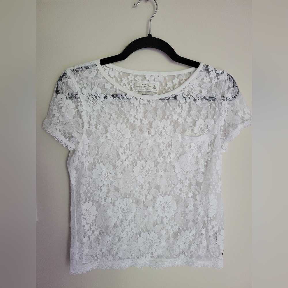 Abercrombie &  Fitch White Overlay Lace Top